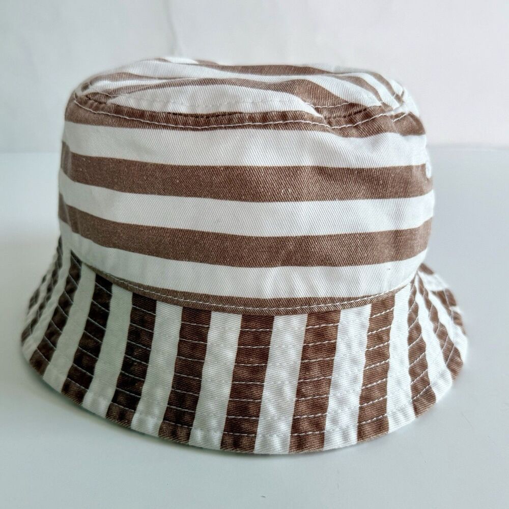 AERIE Bucket Hat Women's Sz O/S Brown & White Striped Cotton NWT Summer Beach - Picture 4 of 10